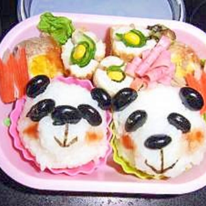 本日ののちゃんお弁当⑭　パンダとお花でかわいらしく